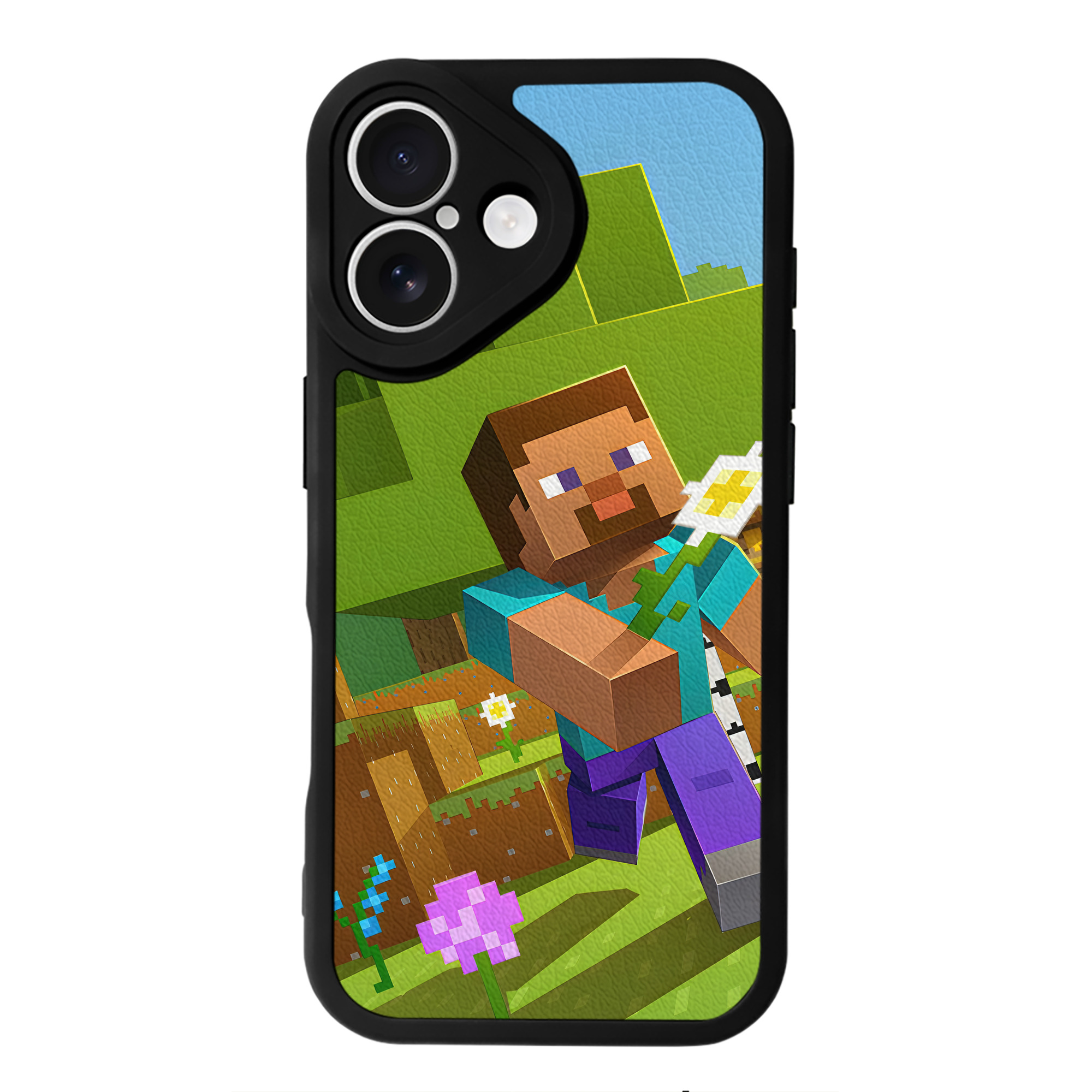 （画像用） マインクラフト ブロックの世界 Minecraft MC Block world 【iPhone 16シリーズ対応】シリコンスマホケース（レザー調） 材質：シリコン